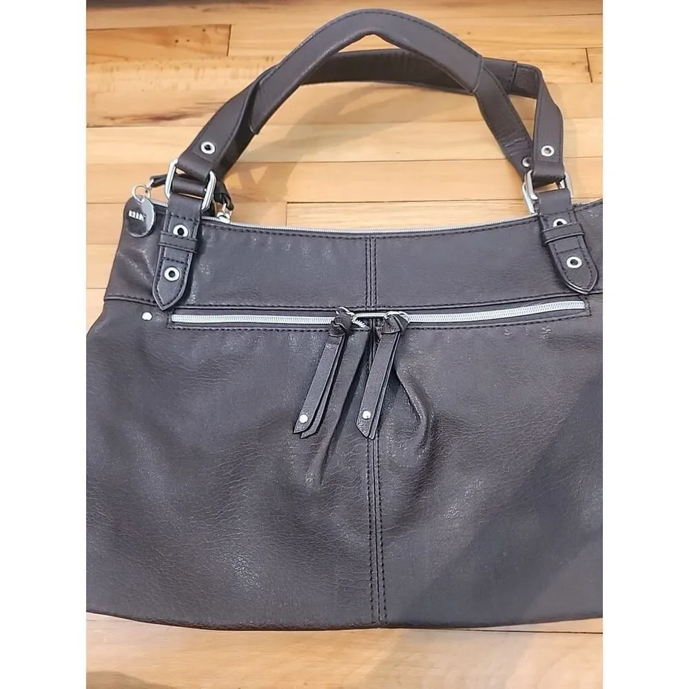 Relic Double Handle Shoulder Bag Purse Brown Vegan Leather Clean Nice Pre-owned